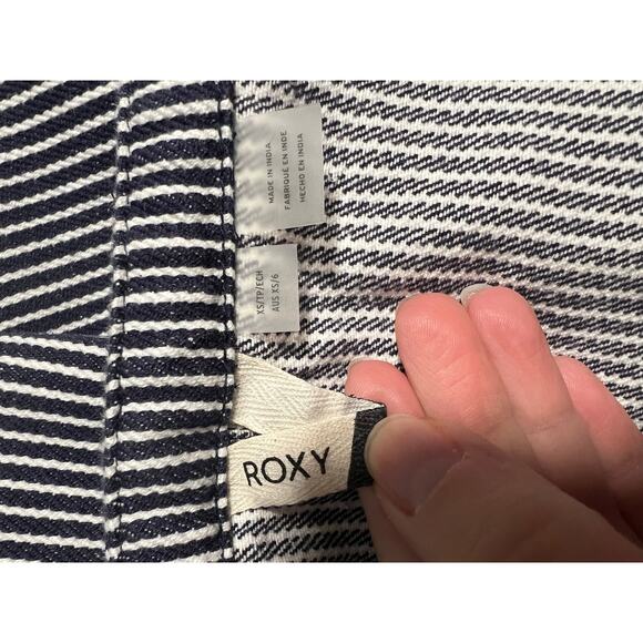 Roxy Women's Striped Overall Pinafore Dress Navy White Cotton Casual Size XS - Picture 9 of 14